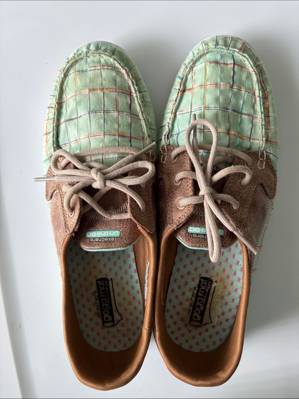 Skechers Mint Plaid & Tan Lace-Up Casual Shoes - Picture 12 of 12